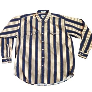 Vintage Eddie Bauer Button Down Shirt Mens M Elkhorn Canvas Pockets Striped